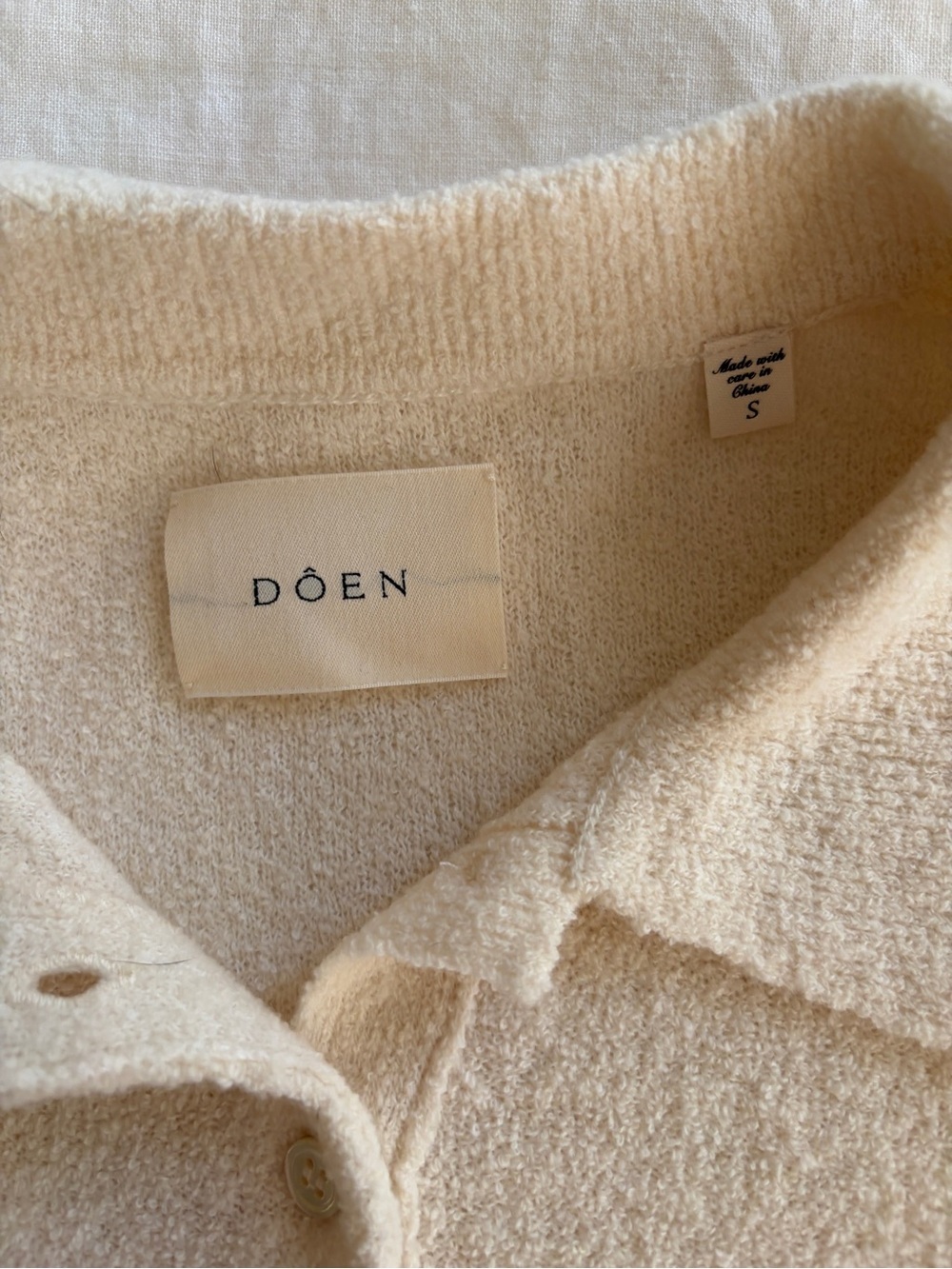 Doen Artie Merino Boucle Collar Polo Button Short Sleeve Knit Top Ivory Cream - Picture 10 of 15